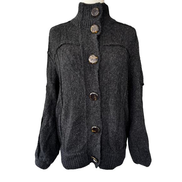 Tory Burch‎ Wool Jillian Chunky Sweater Cardigan Charcoal Gray Size S/P Small - Picture 1 of 9